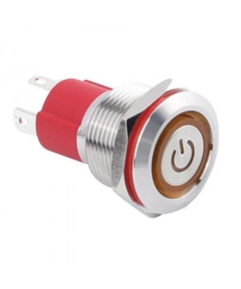 WD19D-P1-EC 19mm Düz Yaylı Işıklı Power Metal Buton - Sarı