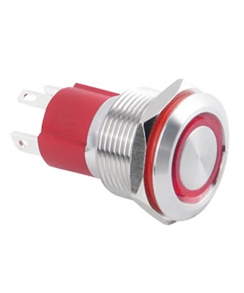WD19D-P1Z-E 19mm Düz Anahtarlı Işıklı Metal Buton - Kırmızı