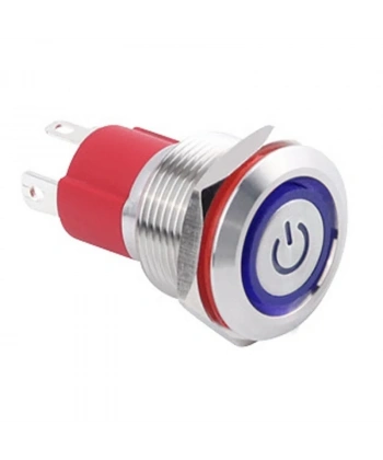 WD19D-P1Z-EC 19mm Düz Anahtarlı Işıklı Power Metal Buton - Mavi