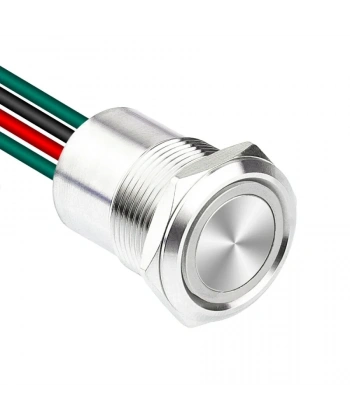 WD19D1-P2-E 19mm Düz Yaylı Işıklı Kablolu Metal Buton - Beyaz
