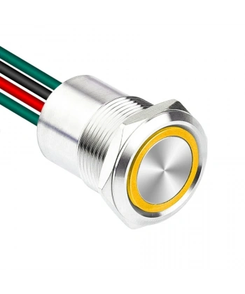 WD19D1-P2-E 19mm Düz Yaylı Işıklı Kablolu Metal Buton - Sarı