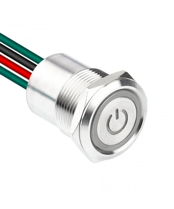 WD19D1-P2Z-EC 19mm Düz Anahtarlı Işıklı Power Kablolu Metal Buton - Beyaz