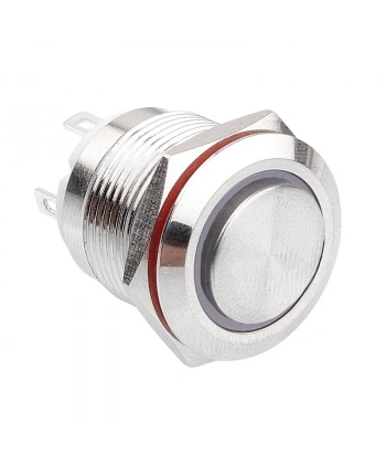 WD19H-G1-E 19mm Çıkık Yaylı Işıklı Metal Buton - Beyaz