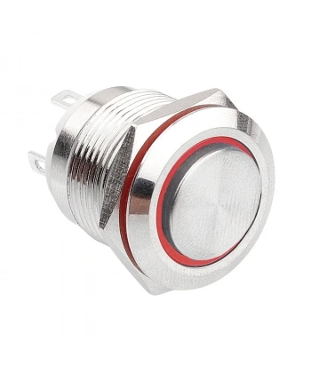 WD19H-G1-E 19mm Çıkık Yaylı Işıklı Metal Buton - Kırmızı