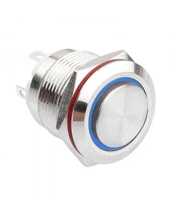 WD19H-G1-E 19mm Çıkık Yaylı Işıklı Metal Buton - Mavi
