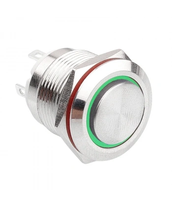 WD19H-G1-E 19mm Çıkık Yaylı Işıklı Metal Buton - Yeşil