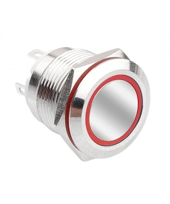 WD19H-P1-E 19mm Düz Yaylı Işıklı Metal Buton - Kırmızı