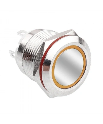 WD19H-P1-E 19mm Düz Yaylı Işıklı Metal Buton - Sarı