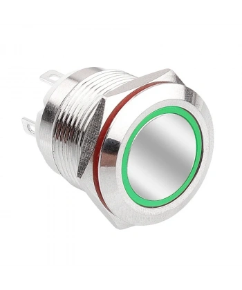 WD19H-P1-E 19mm Düz Yaylı Işıklı Metal Buton - Yeşil