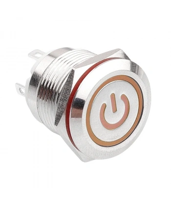 WD19H-P1-EC 19mm Düz Yaylı Işıklı Power Metal Buton - Sarı