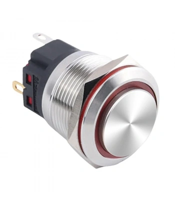 WD22B-G1-E 22mm Çıkık Yaylı Işıklı Metal Buton - Kırmızı