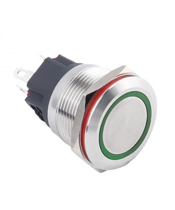 WD22B-P1-E 22mm Düz Yaylı Işıklı Metal Buton - Yeşil