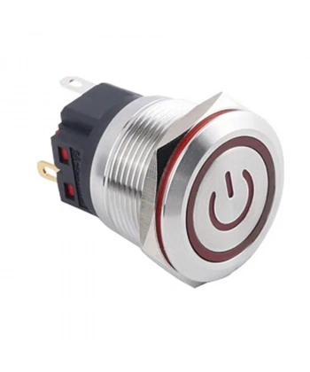 WD22B-P1-EC 22mm Düz Yaylı Işıklı Power Metal Buton - Kırmızı