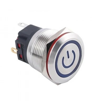 WD22B-P1Z-EC 22mm Düz Anahtarlı Işıklı Power Metal Buton - Mavi