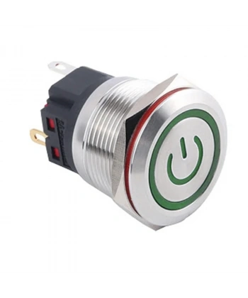 WD22B-P1Z-EC 22mm Düz Anahtarlı Işıklı Power Metal Buton - Yeşil