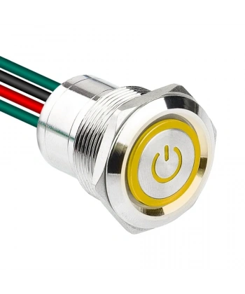 WD22D1-P2-EC 22mm Flat Spring Illuminated Metal Button with Power Cable - Yellow