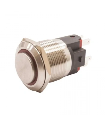 WD22E-G1-E 22mm Çıkık Yaylı Işıklı Metal Buton - Kırmızı