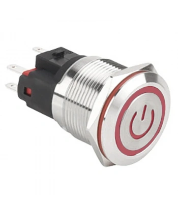 WD22E-P1-EC 22mm Düz Yaylı Işıklı Power Metal Buton - Kırmızı