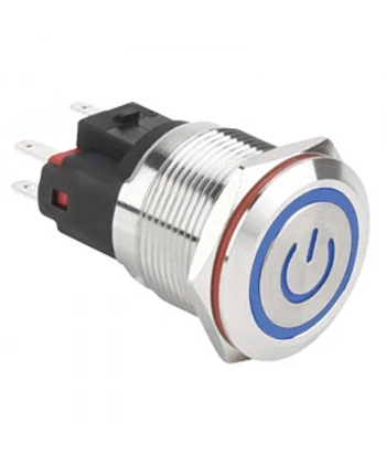 WD22E-P1-EC 22mm Düz Yaylı Işıklı Power Metal Buton - Mavi