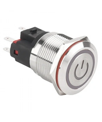 WD22E-P1Z-EC 22mm Düz Anahtarlı Işıklı Power Metal Buton - Beyaz