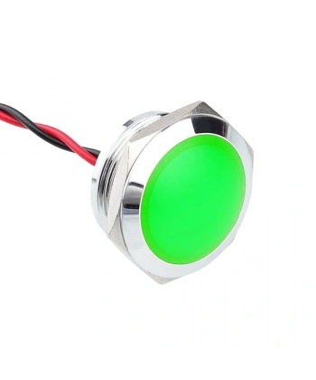 WD22L-P2 22mm 12-24V Kablolu Metal Sinyal Lambası - Yeşil