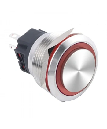 WD25B-G1-E 25mm Çıkık Yaylı Işıklı Metal Buton - Kırmızı