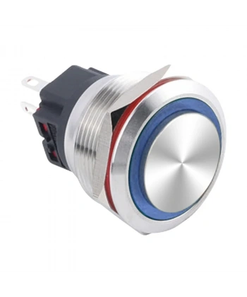 WD25B-G1-E 25mm Çıkık Yaylı Işıklı Metal Buton - Mavi