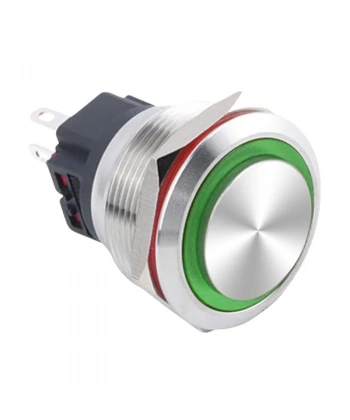WD25B-G1-E 25mm Çıkık Yaylı Işıklı Metal Buton - Yeşil
