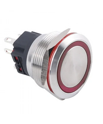 WD25B-P1-E 25mm Düz Yaylı Işıklı Metal Buton - Kırmızı