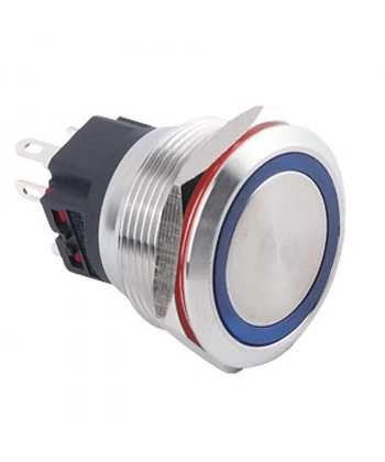 WD25B-P1-E 25mm Düz Yaylı Işıklı Metal Buton - Mavi