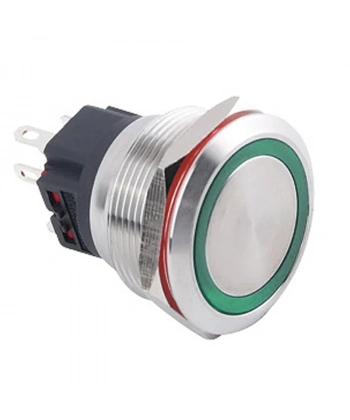 WD25B-P1-E 25mm Düz Yaylı Işıklı Metal Buton - Yeşil