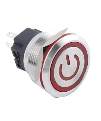 WD25B-P1-EC 25mm Düz Yaylı Işıklı Power Metal Buton - Kırmızı
