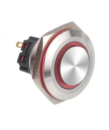 WD28B-G1-E 28mm Çıkık Yaylı Işıklı Metal Buton - Kırmızı