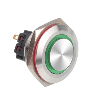 WD28B-G1-E 28mm Çıkık Yaylı Işıklı Metal Buton - Yeşil