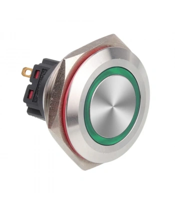 WD28B-P1-E 28mm Düz Yaylı Işıklı Metal Buton - Yeşil