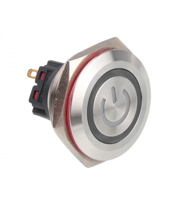 WD28B-P1-EC 28mm Düz Yaylı Işıklı Power Metal Buton - Beyaz