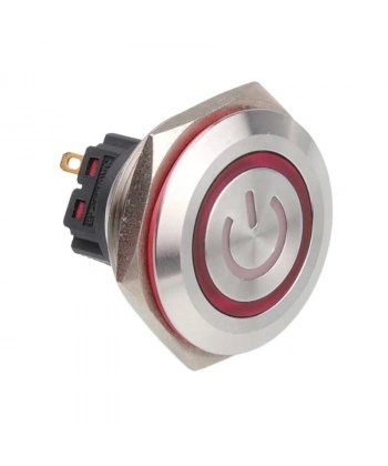 WD28B-P1Z-EC 28mm Düz Anahtarlı Işıklı Power Metal Buton - Kırmızı