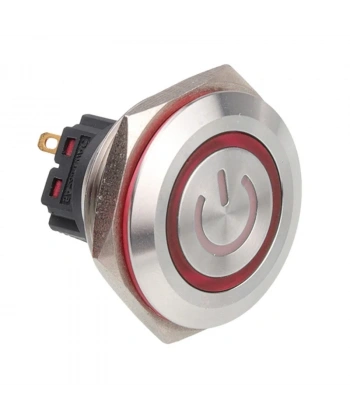 WD30B-P1-EC 30mm Düz Yaylı Işıklı Power Metal Buton - Kırmızı