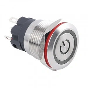 19A-P1Z-EC 19mm Düz Anahtarlı Işıklı Power Metal Buton - Beyaz