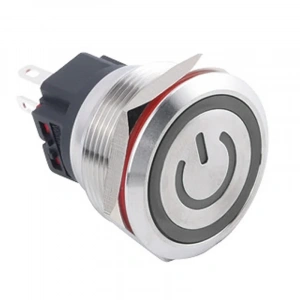25B-P1Z-EC 25mm Düz Anahtarlı Işıklı Power Metal Buton - Beyaz