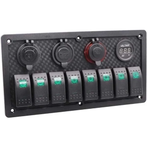 8li ON-OFF Yeşil Işıklı Anahtar Panel 2x5V USB 2xÇakmaklık ve Voltaj Göstergeli