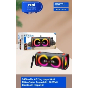 ACS-20 60W Gücünde 2x6.5 İnç Hoparlörlü Mikrofonlu Taşınabilir Parti Hoparlörü