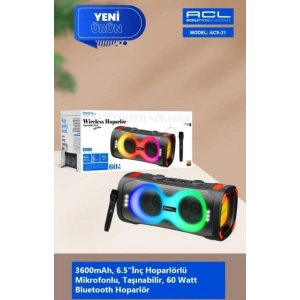 ACS-21 60W Gücünde 2x6.5 İnç Hoparlörlü Mikrofonlu Taşınabilir Parti Hoparlörü