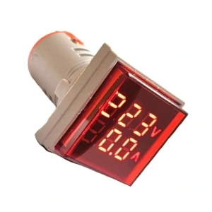 AD22-22VAS 22mm Dijital Volt-Ampermetre Kare Kırmızı