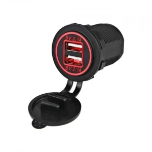 Araç Telefon Şarj Soketi 2li 5V 2.1A Kırmızı