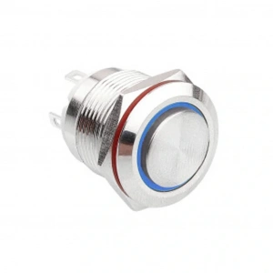 D36 16mm Metal Mavi Halka Ledli Yaylı Buton 12V