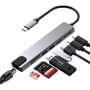 MacBook Pro Air Uyumlu Yüksek Hızlı 8 In 1 Hub (USB/HDMI/TF SD/SD/PD/ETHERNET) Dönüştürücü Çevirici Çoklayıcı