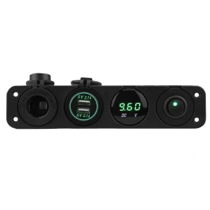 ON-OFF Yeşil Nokta Anahtarlı 2x5V USB Çakmaklık ve Voltaj Göstergeli Marine Panel