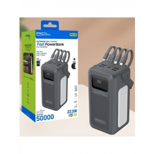 PW-131 Led Fenerli Dahili Kablolu 22.5W Hızlı Şarjlı Powerbank 50.000mAh