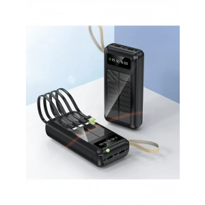 PW-61 Solar Panelli LCD Göstergeli Dahili Kablolu Powerbank 30.000mAh
